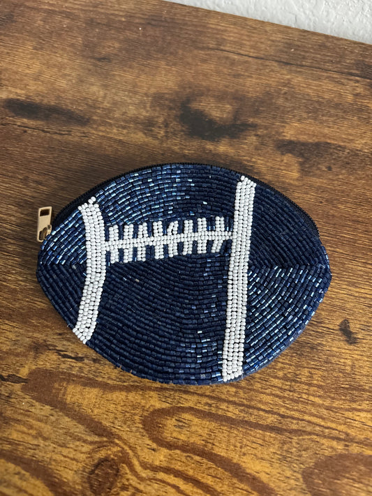 Beaded Football Coin Bag - Navy