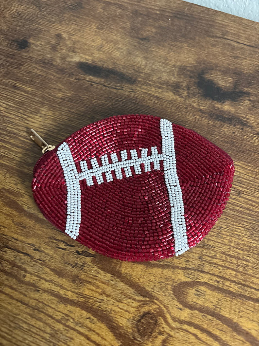 Beaded Football Coin Bag - Maroon
