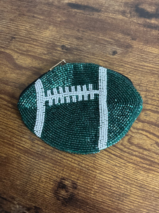 Beaded Football Coin Bag - Green