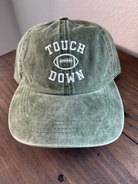Game Day Touch Down Football Embroidered Baseball Hat - Olive