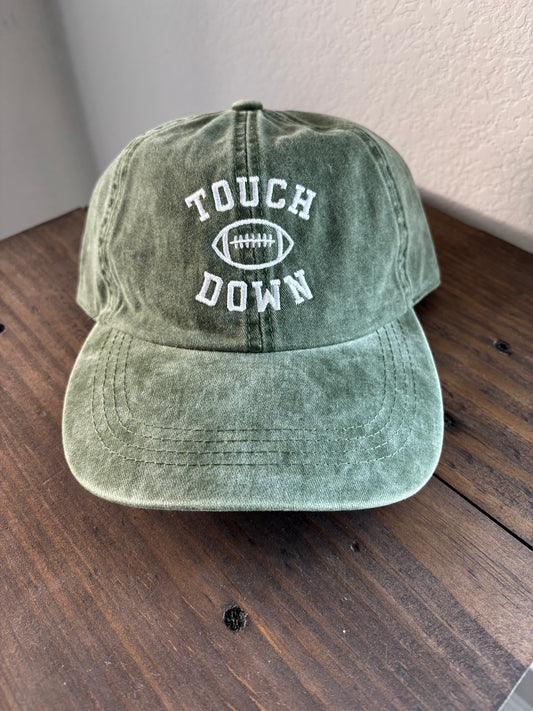 Game Day Touch Down Football Embroidered Baseball Hat - Olive