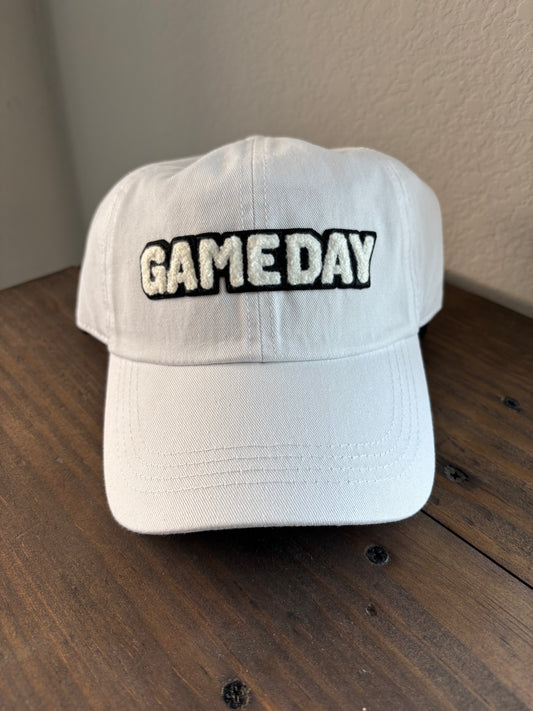 Game Day Chenille Patch Buckle Adjustable Hat - White