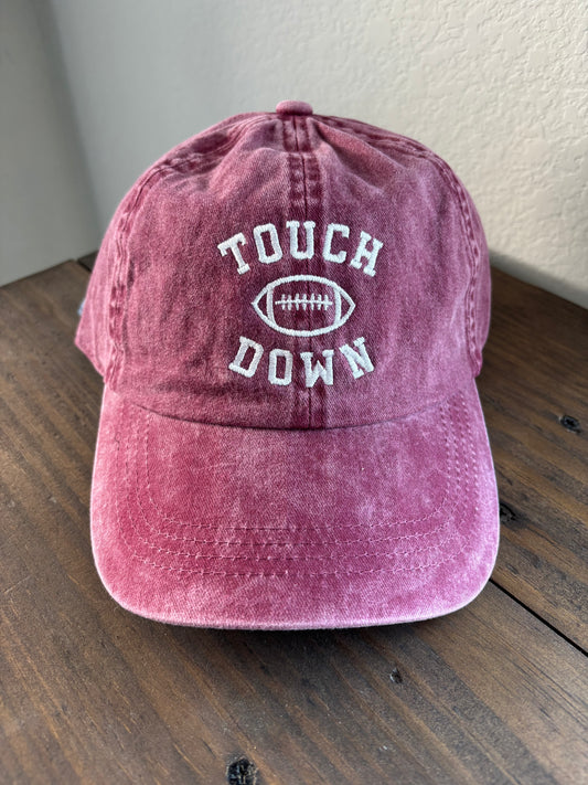 Game Day Touch Down Football Embroidered Baseball Hat - Burgandy