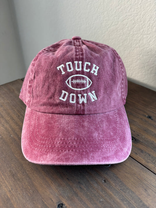 Game Day Touch Down Football Embroidered Baseball Hat - Burgandy