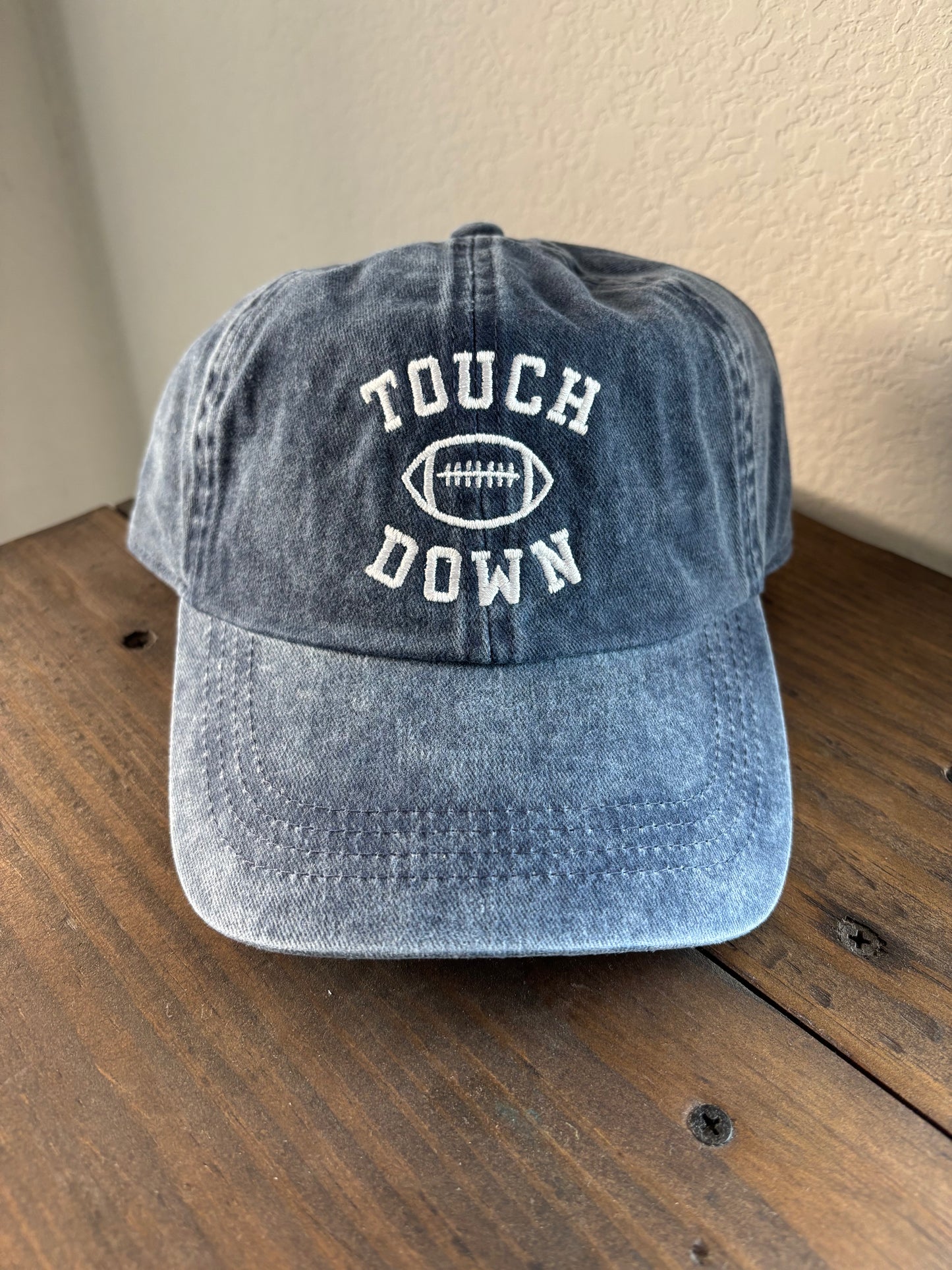 Game Day Touch Down Football Embroidered Baseball Cap - Navy
