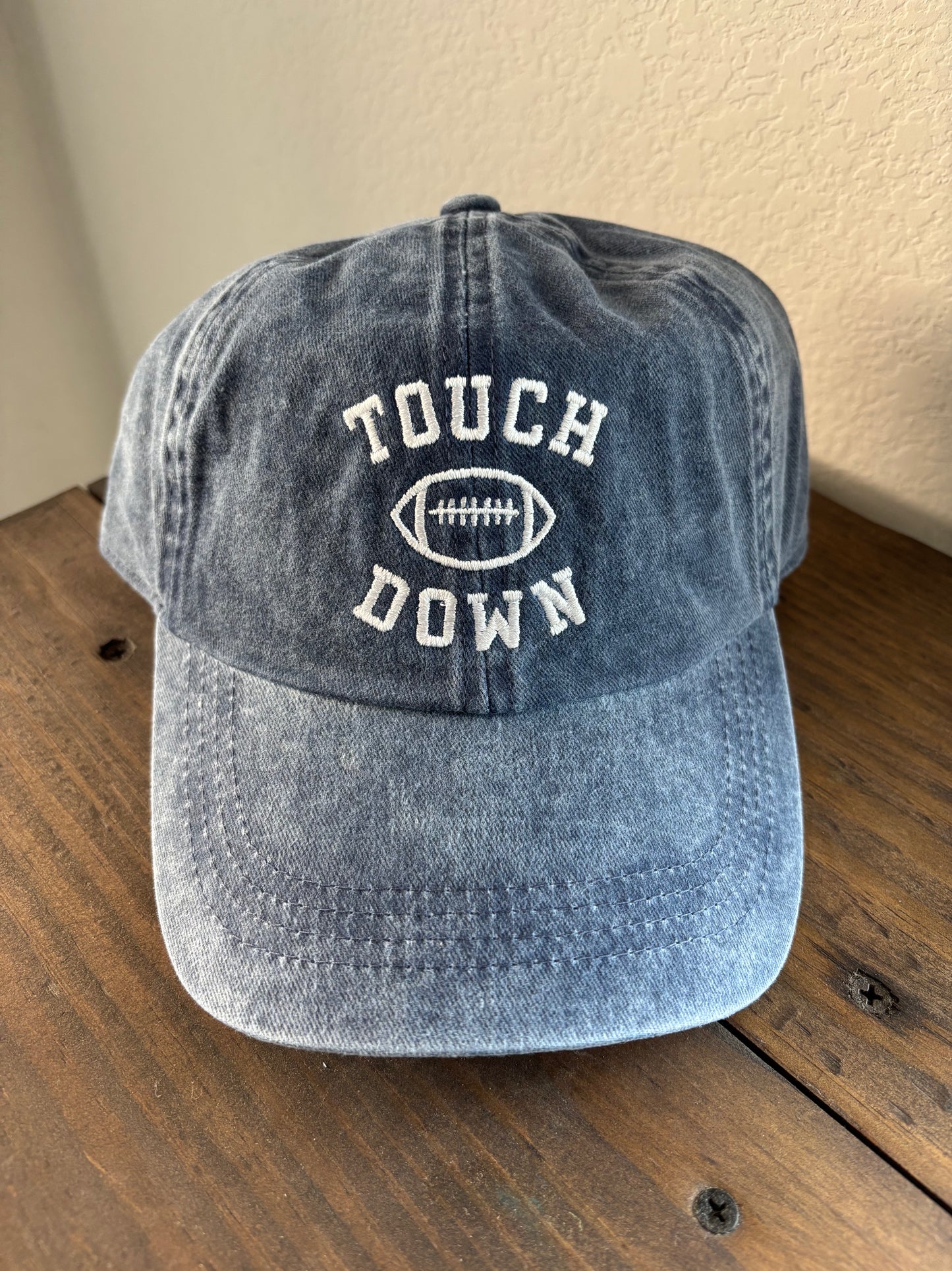 Game Day Touch Down Football Embroidered Baseball Cap - Navy