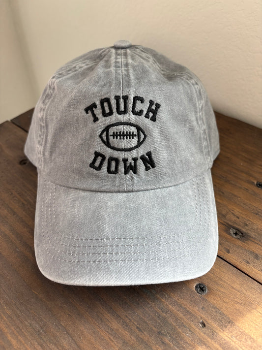 Game Day Touch Down Football Embroidered Baseball Hat - Gray