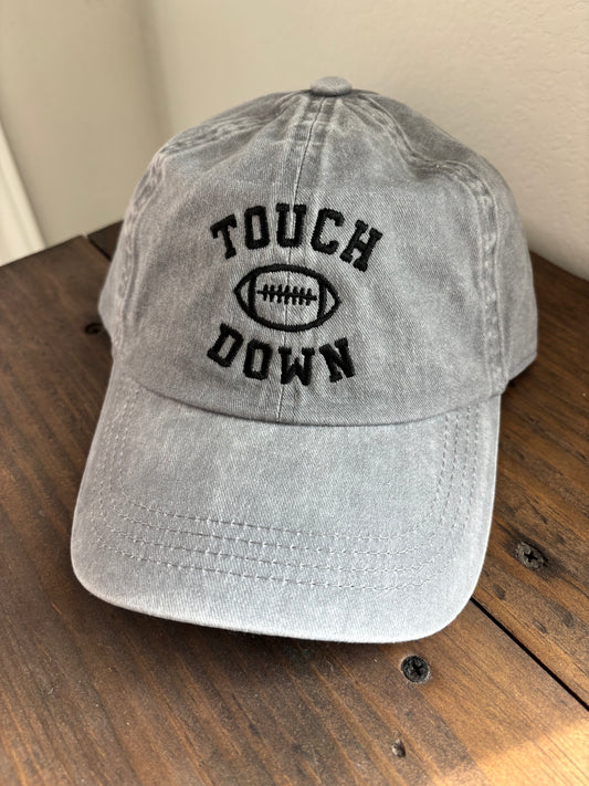 Game Day Touch Down Football Embroidered Baseball Hat - Gray