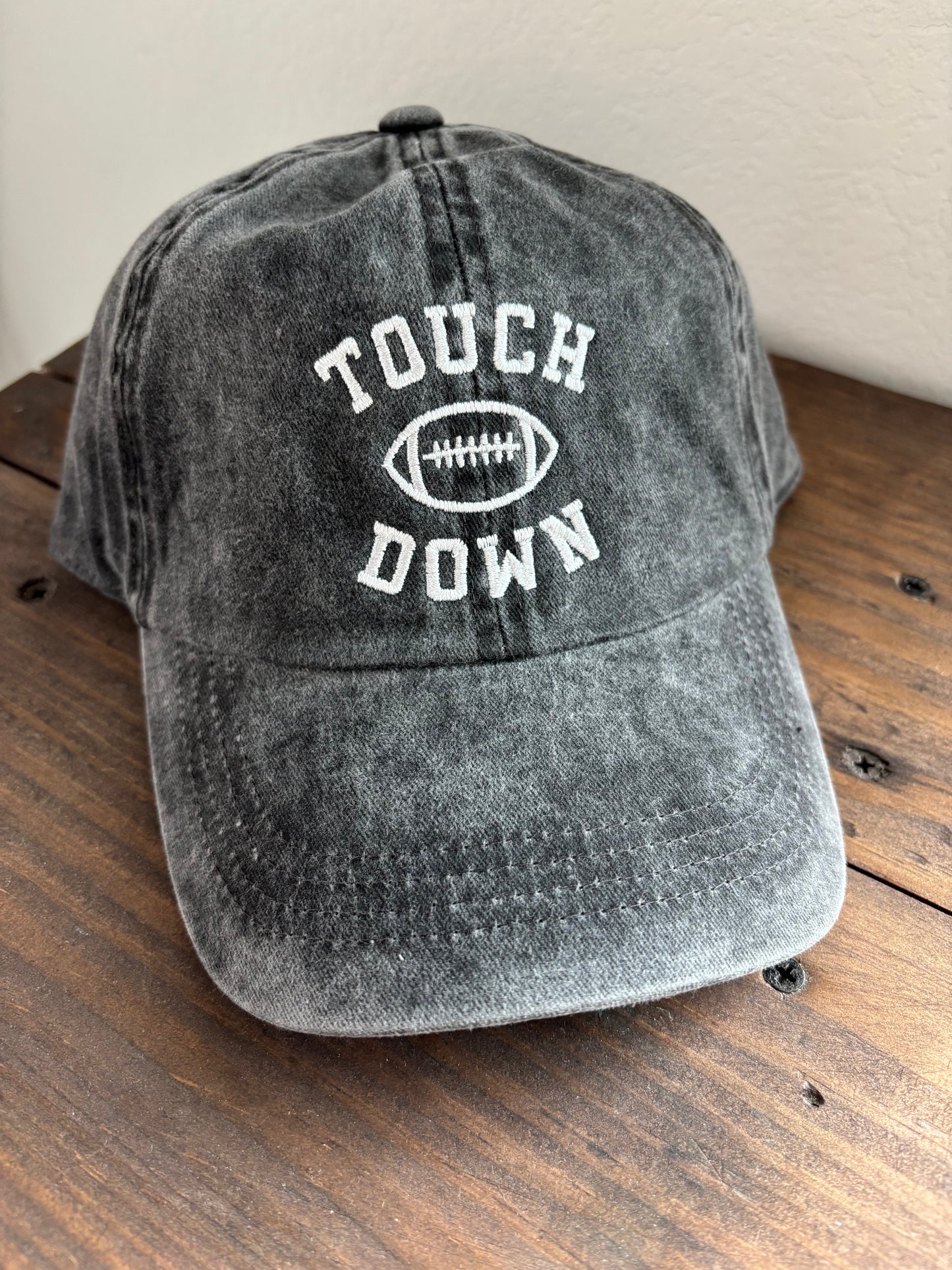 Game Day Touch Down Football Embroidered Baseball Cap - Black