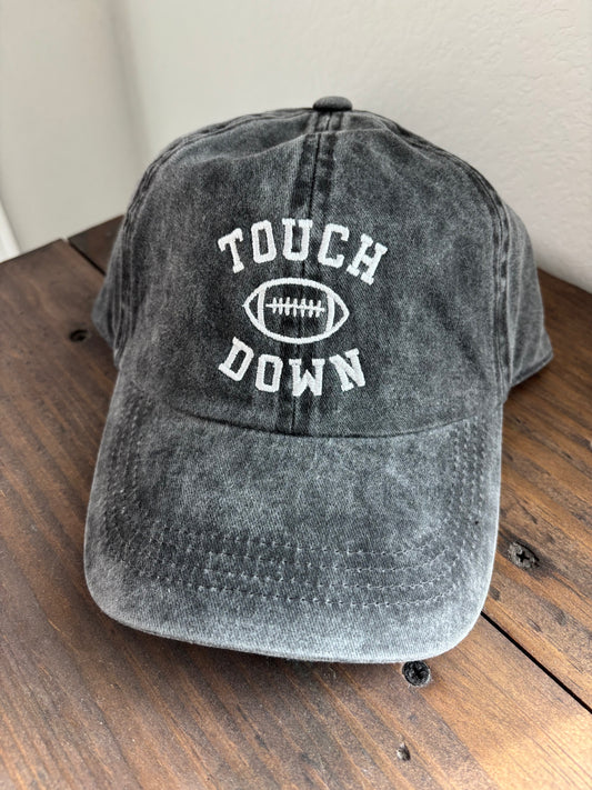 Game Day Touch Down Football Embroidered Baseball Hat - Black