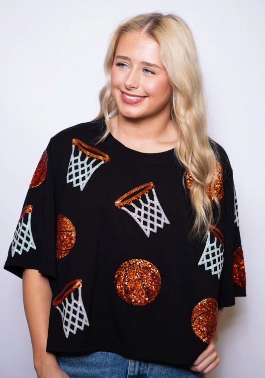 Basketball Sequin Embroidery Tee
