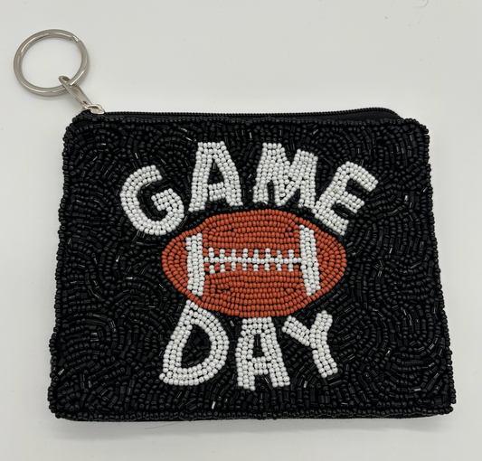 Seed Bead Zipper Football Coin Pouch With Key Ring