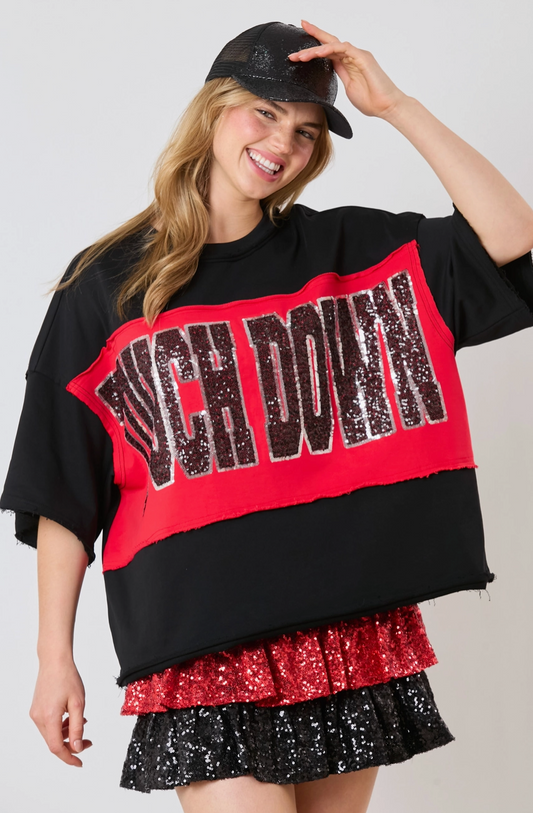 Touch Down Sequin Color Block Short Sleeve