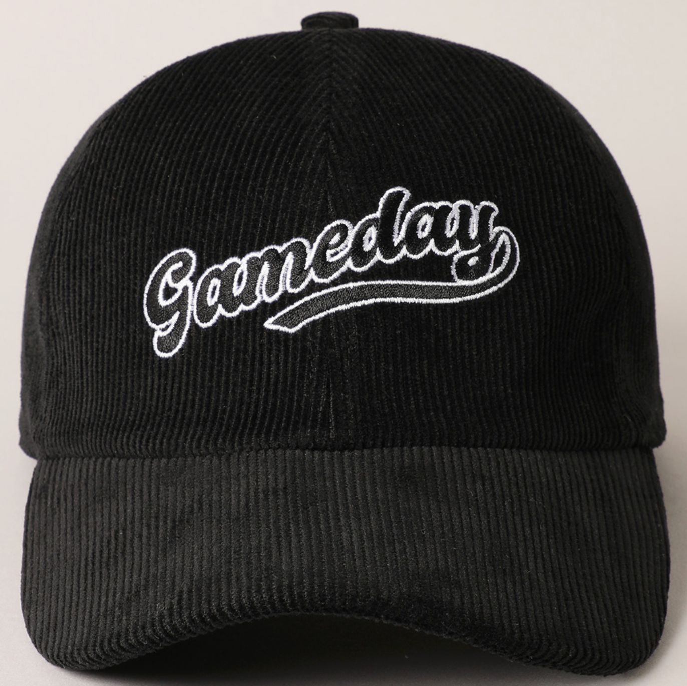 Gameday Script Text Outline Corduroy Hat - Black