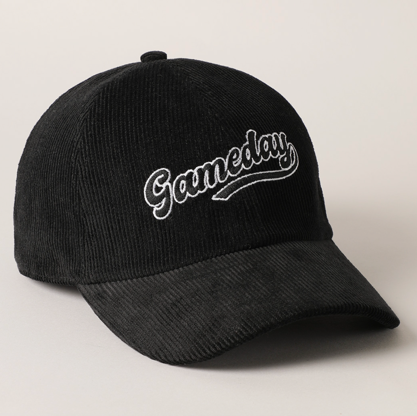 Gameday Script Text Outline Corduroy Hat - Black