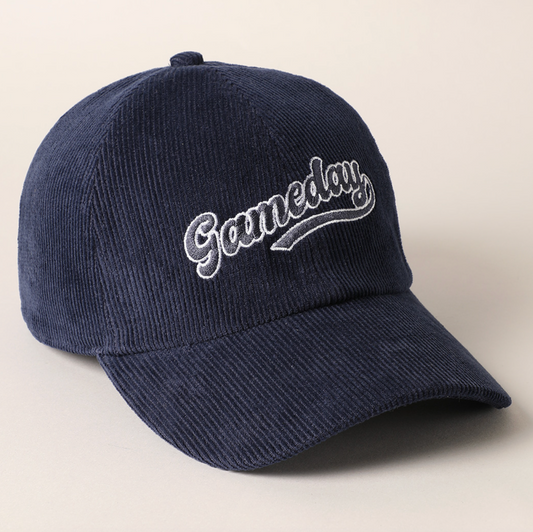 Gameday Script Text Outline Corduroy Hat - Navy
