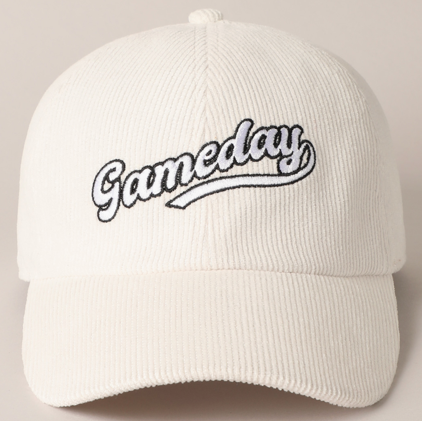 Gameday Script Text Outline Corduroy Hat - Cream