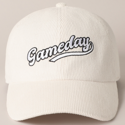 Gameday Script Text Outline Corduroy Hat - Cream