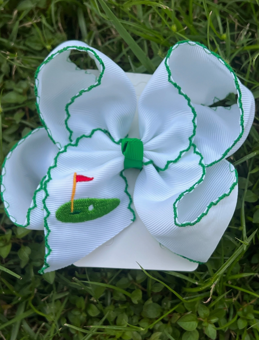 Green Golf Embroidered Hair Bow