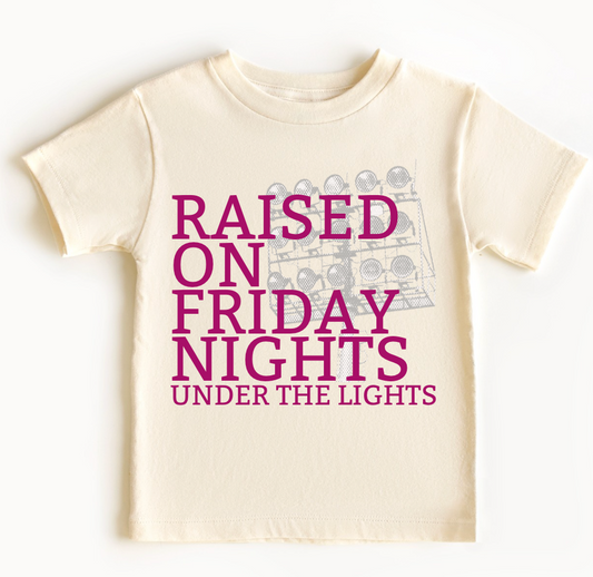 Raised On Friday Nights Under The Lights Kids in Pink T-Shirt