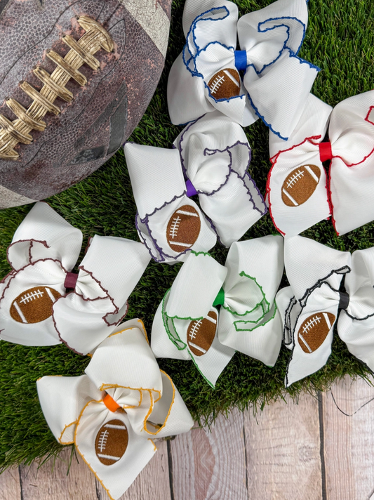 Football Embroidered Hair Bow