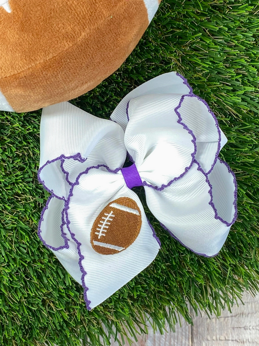 Football Embroidered Hair Bow
