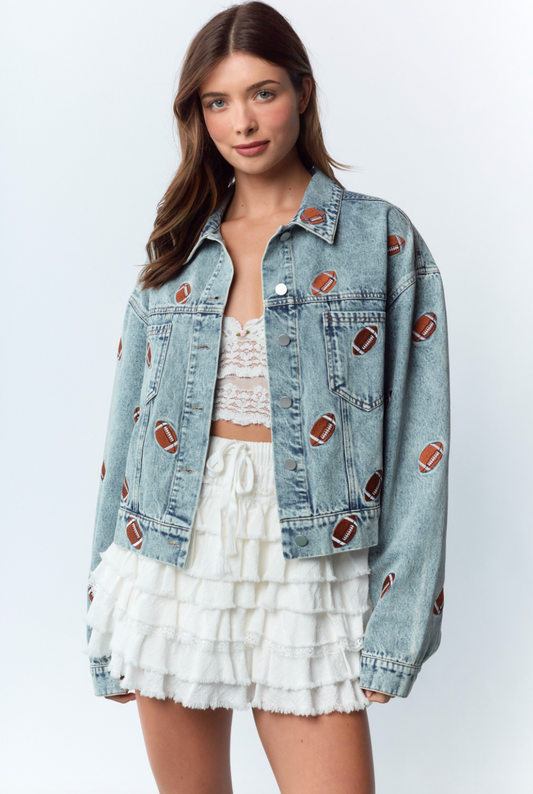Football Embroidered Denim Jacket
