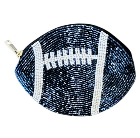 Beaded Football Coin Bag - Navy