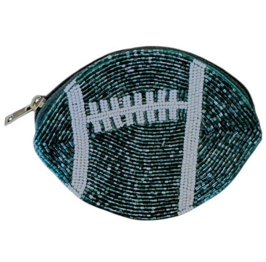 Beaded Football Coin Bag - Green