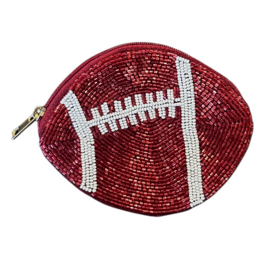 Beaded Football Coin Bag - Maroon