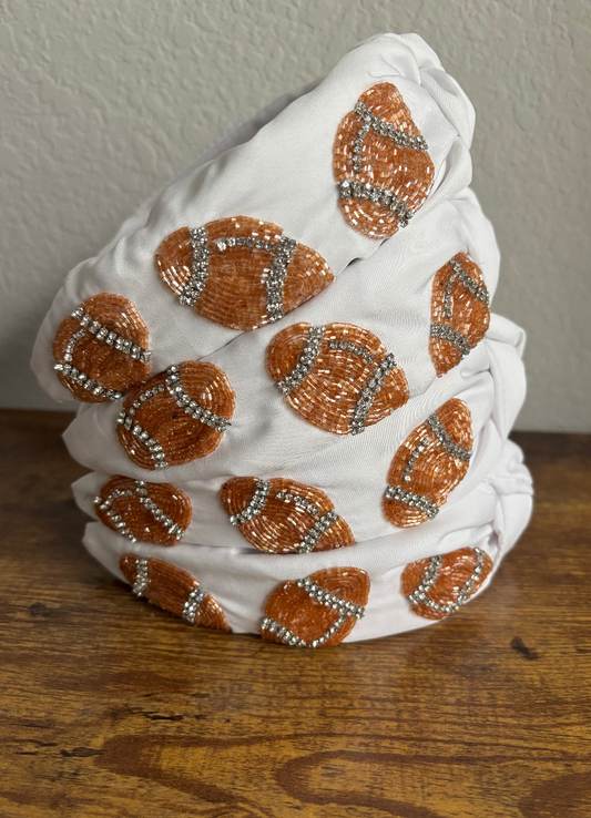 White Football Knotted Beaded Headband