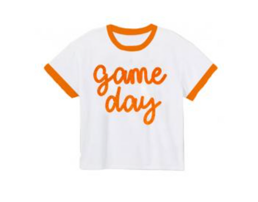Tinsel Game Day Ringer Boxy T' Orange