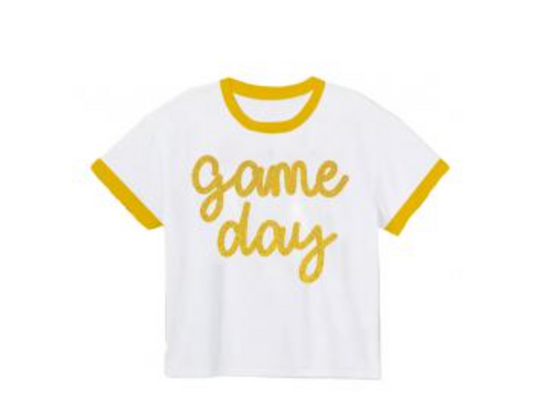 Tinsel Game Day Ringer Boxy T' Gold