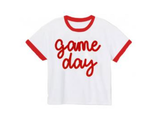 Tinsel Game Day Ringer Boxy T' Red