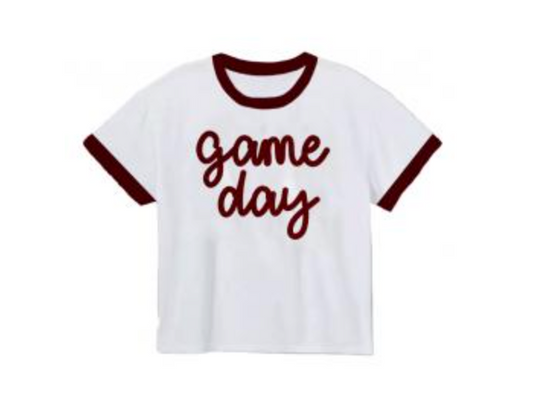 Tinsel Game Day Ringer Boxy T' Maroon