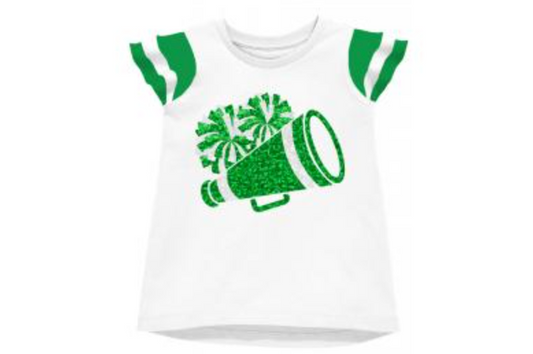 Shimmer Ruffle Sleeve Sequin Cheer T' in Green