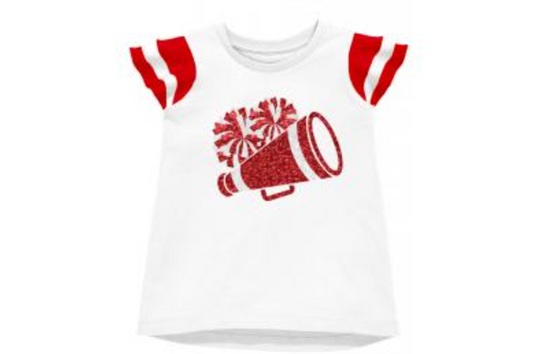 Shimmer Ruffle Sleeve Sequin Cheer T' in Red