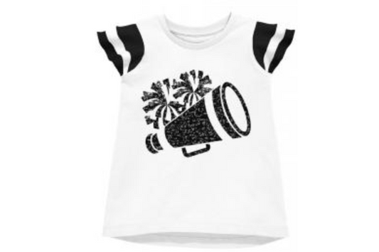 Shimmer Ruffle Sleeve Sequin Cheer T' in Black