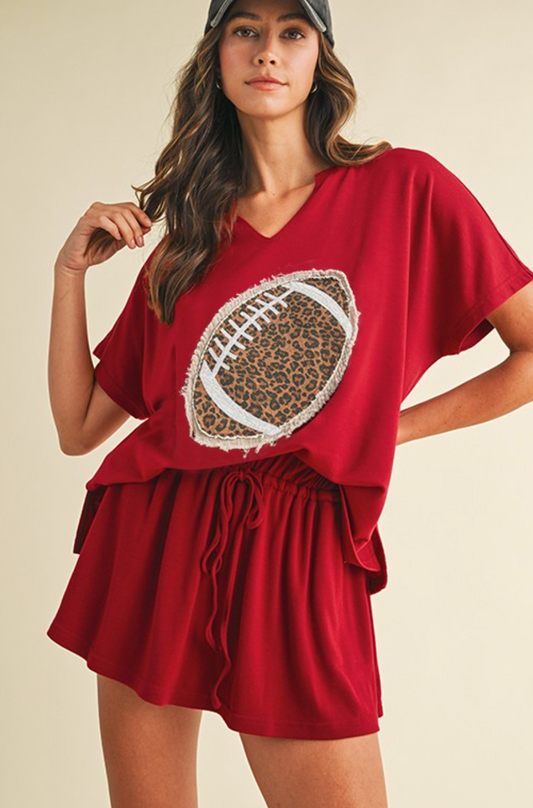 Game Day Leopard Football Patch Knit Top - Crimson