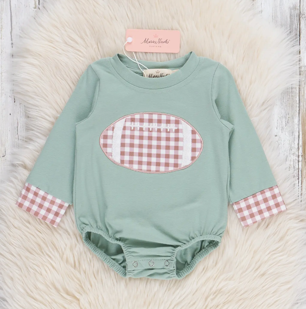 First Down Embroidered Gingham Football Bubble