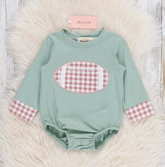 First Down Embroidered Gingham Football Bubble