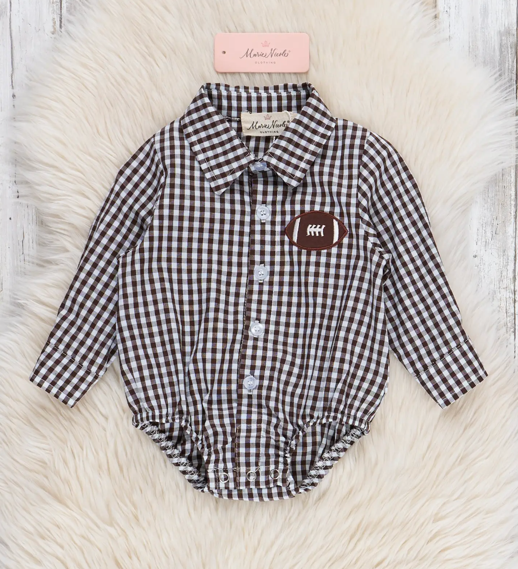 Gingham & Goals Embroidered Football Bubble