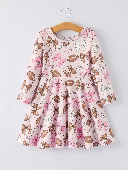 Girls Pink Dress with Football and Bow Print