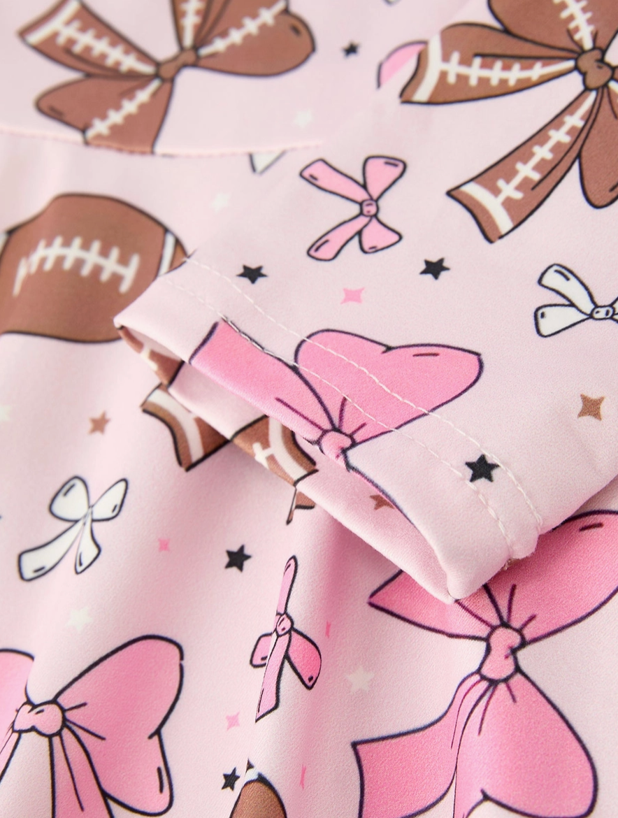 Girls Pink Dress with Football and Bow Print