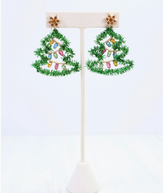 Tis the Season Tinsel Tree Earring Green