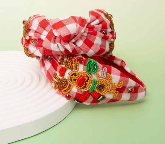 Reindeer Beaded Top Knot Headband