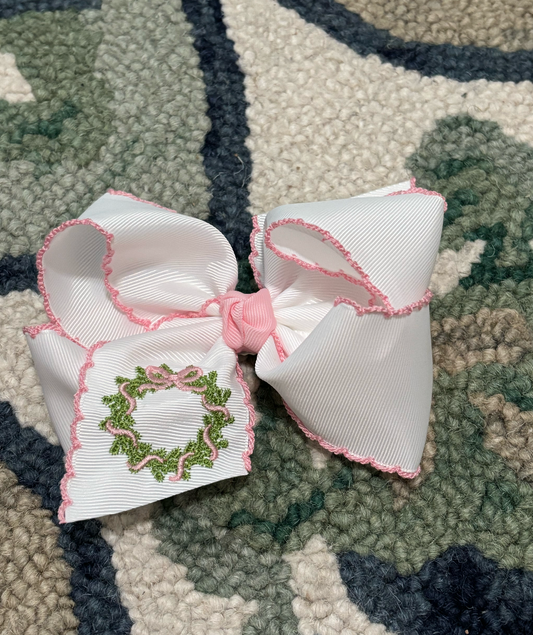 Embroidered Wreath Crochet Edge Hair Bows