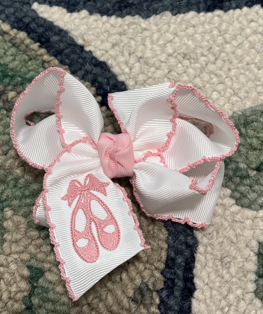 Embroidered Ballet Shoes Crochet Edge Bows