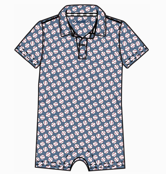 Baby Boys Home Run Performance Polo Romper- PRE ORDER