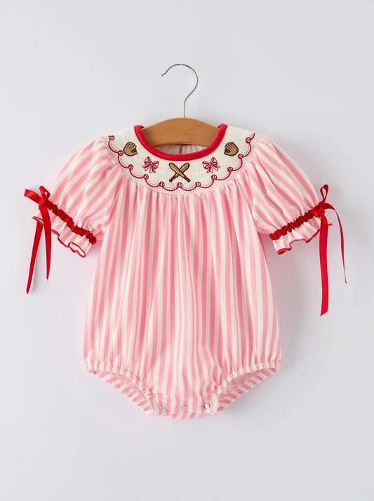 Baby Girls Baseball Embroidery Romper - PRE ORDER